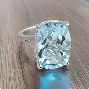 Natural Solitaire Blue Topaz Ring 6.5 14k WG 19.58 Cts Certified $3,950 310546
